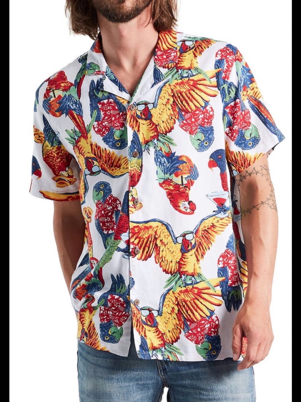 Levi's White Short-Sleeve Parrot Print Camp Shirt